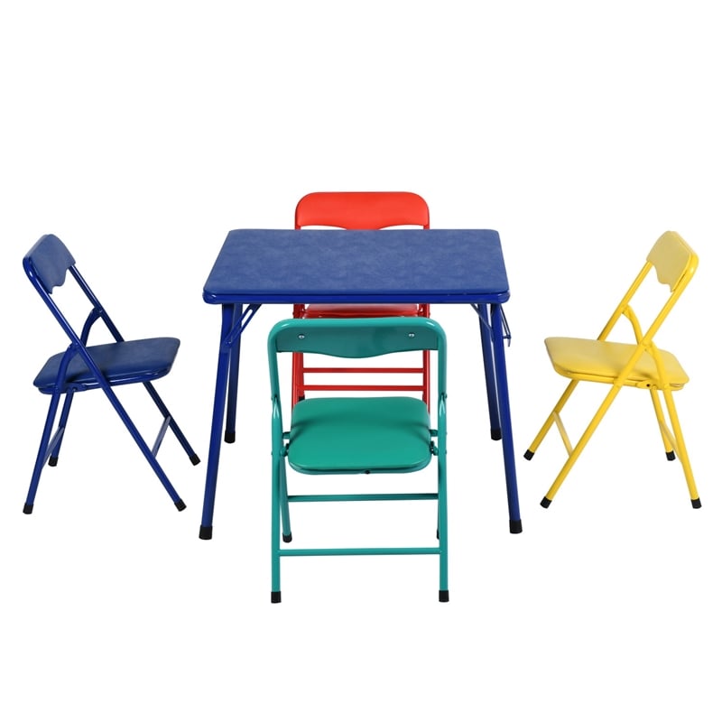 Pemberly Row Modern Colorful Kids Set - One Table and 4 Chairs