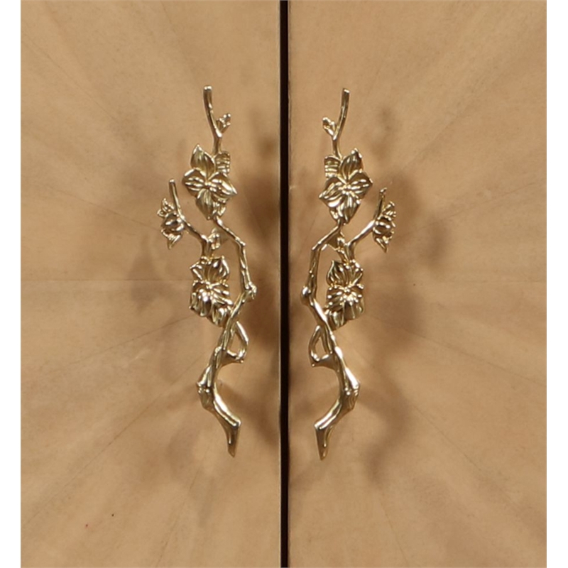 Pemberly Row Wood Console Cabinet in Natural Oak Sunburst and Taupe Champaign