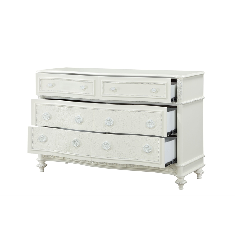 Pemberly Row Transitional Wood 6 Drawers Dresser in Ivory Finish