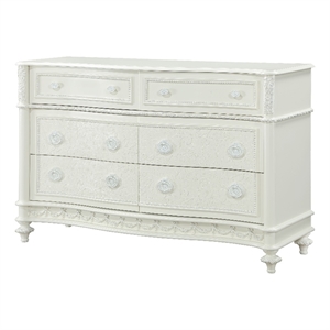 Pemberly Row Transitional Wood 6 Drawers Dresser in Ivory Finish