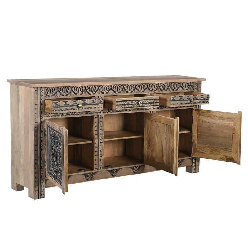 Pemberly Row 3-drawer 3-door Solid Wood Sideboard in Beige/Black