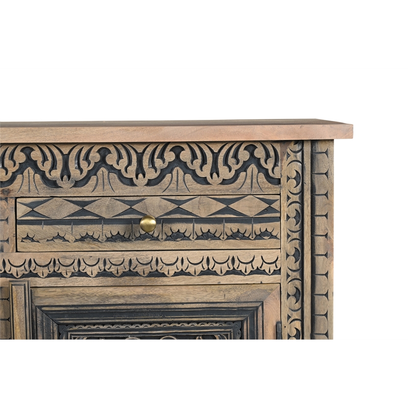 Pemberly Row 3-drawer 3-door Solid Wood Sideboard in Beige/Black