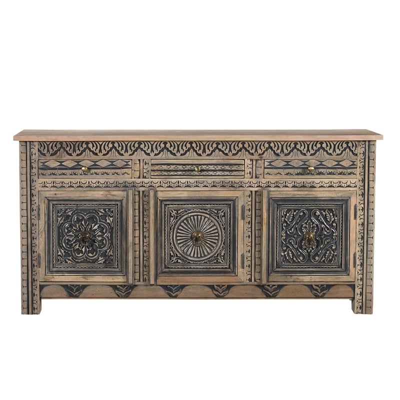 Pemberly Row 3-drawer 3-door Solid Wood Sideboard in Beige/Black