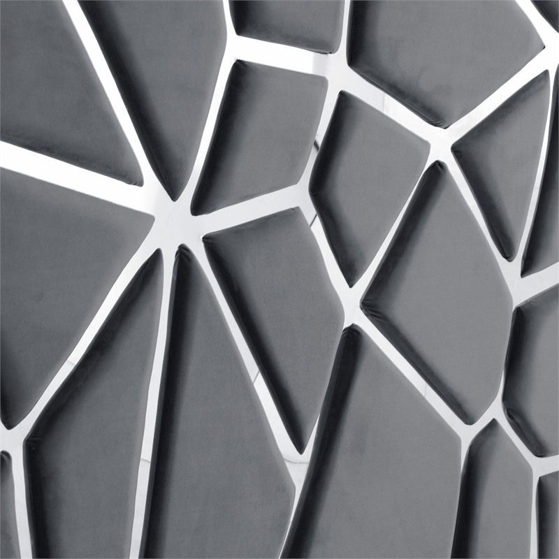 Pemberly Row Queen Velvet Bed with Silver Metal Frame in Gray Color