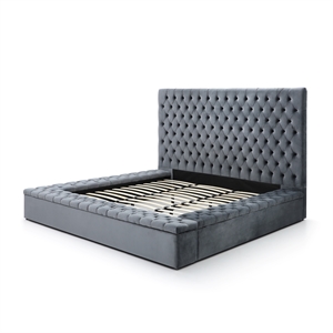 Pemberly Row Queen Velvet Tufted Upholstered Storage Platform Bed in Gray