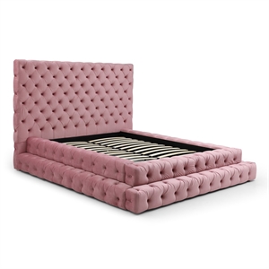 Pemberly Row Queen Size Luxurious Upholstered Velvet Bed in Pink Color