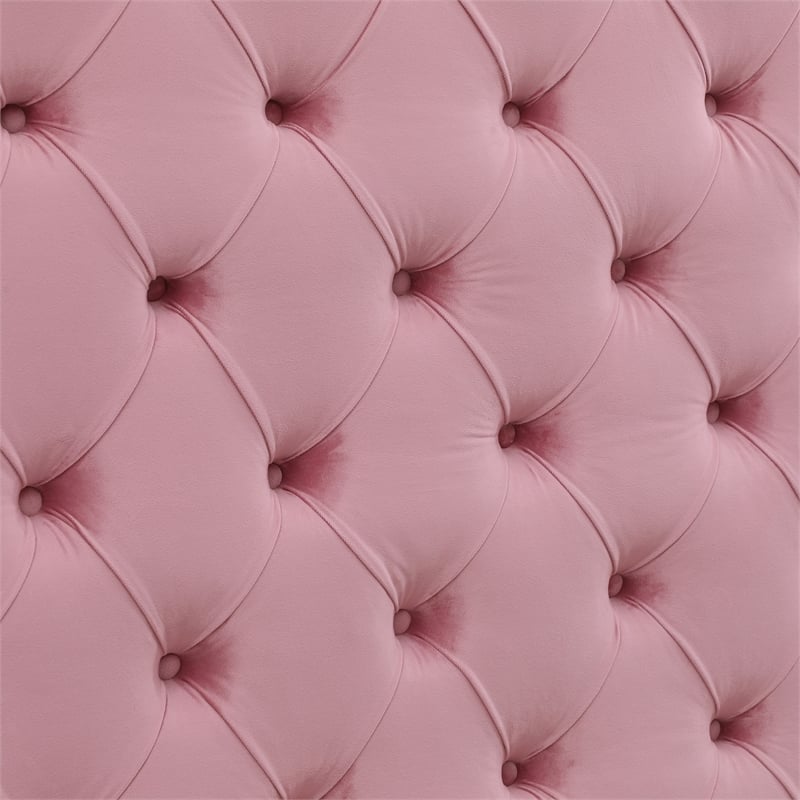 Pemberly Row Queen Size Luxurious Upholstered Velvet Bed in Pink Color