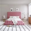 Pemberly Row Queen Size Luxurious Upholstered Velvet Bed in Pink Color