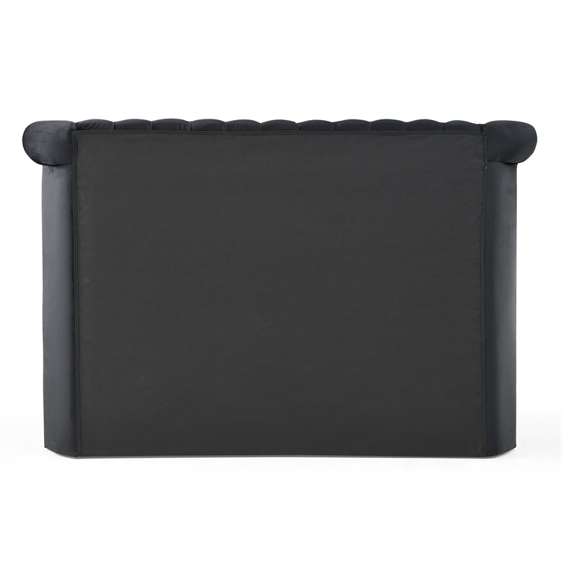 Pemberly Row Upholstered Velvet Round Storage King Size Bed in Black Color