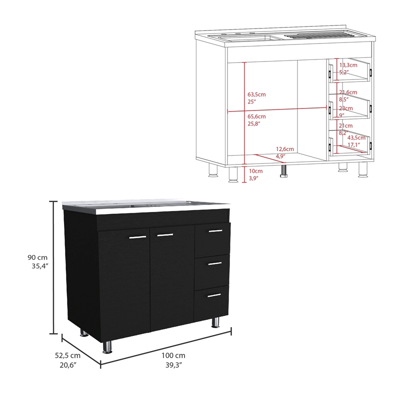 Pemberly Row Contemporary Utility Sink Engineered Wood Black