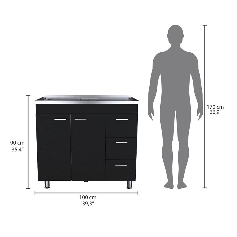 Pemberly Row Contemporary Utility Sink Engineered Wood Black