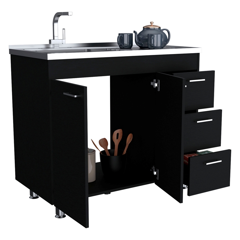 Pemberly Row Contemporary Utility Sink Engineered Wood Black