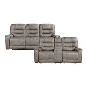 pemberly row 2-piece microfiber double reclining sofa set in grayish brown
