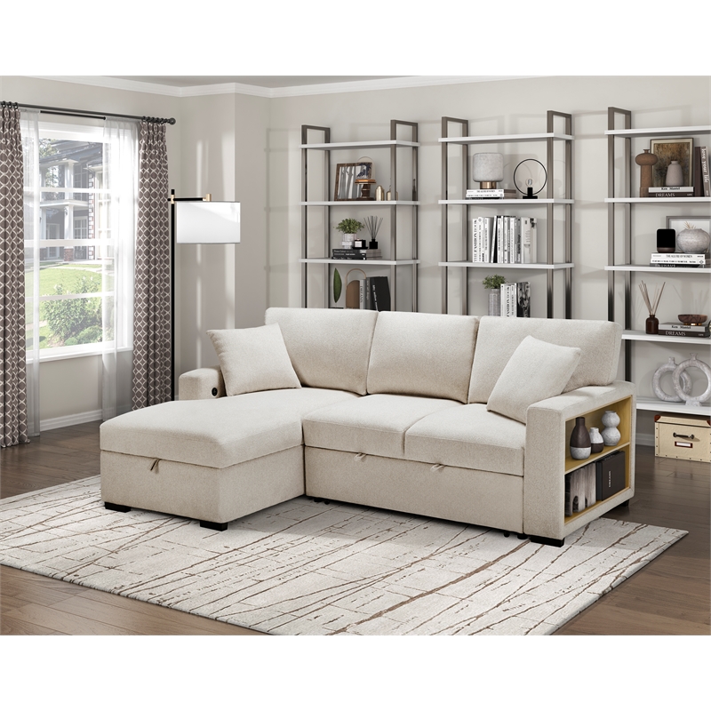 Pemberly Row Modern Boucle Sectional with Left Chaise in Beige