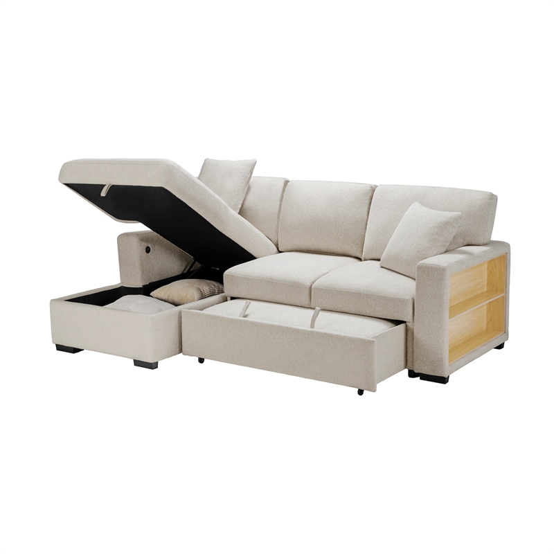 Pemberly Row Modern Boucle Sectional with Left Chaise in Beige