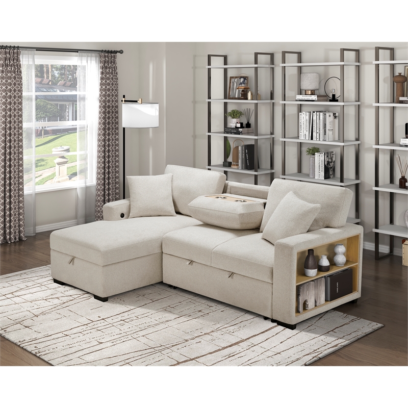 Pemberly Row Modern Boucle Sectional with Left Chaise in Beige