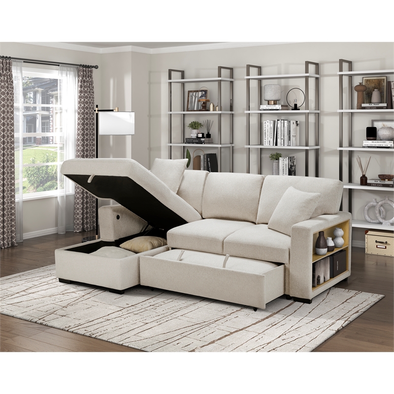 Pemberly Row Modern Boucle Sectional with Left Chaise in Beige
