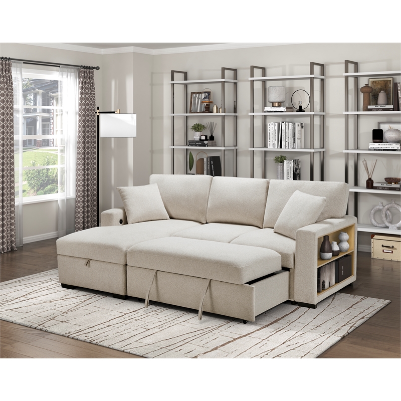 Pemberly Row Modern Boucle Sectional with Left Chaise in Beige