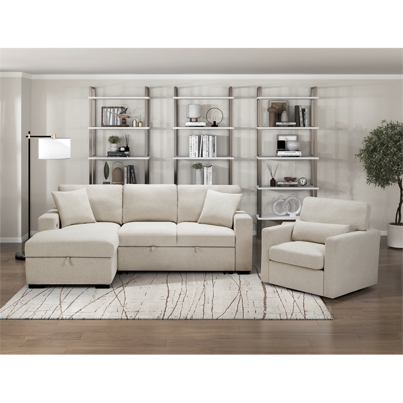 Pemberly Row Modern Boucle Sectional with Left Chaise in Beige