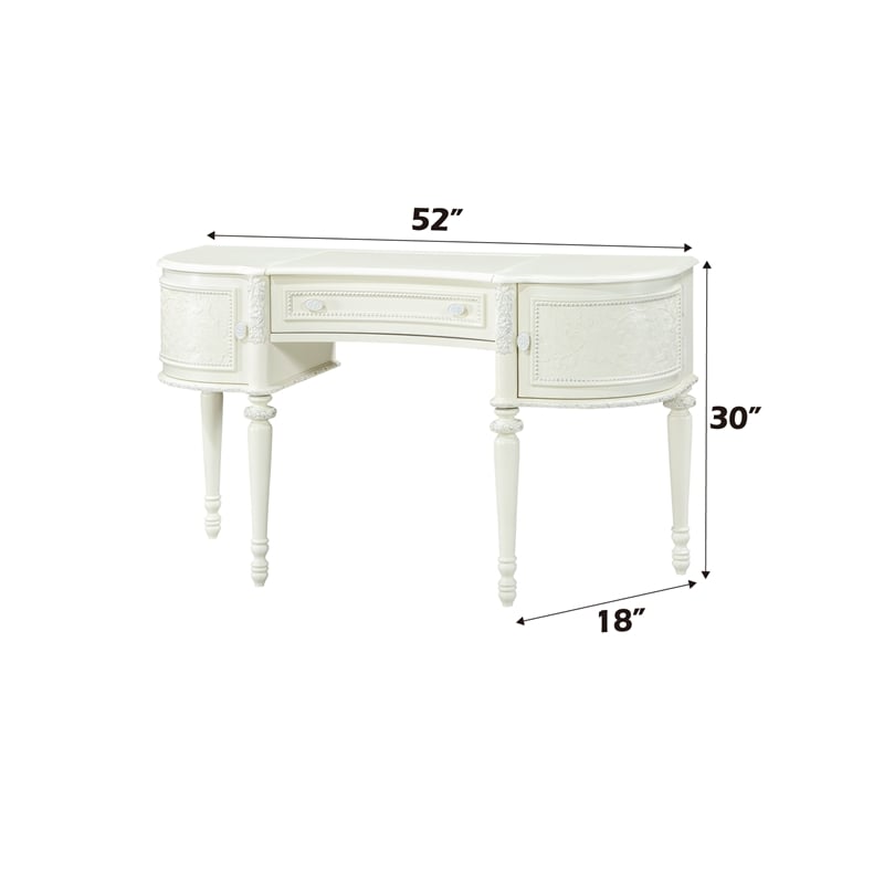 Pemberly Row 3-Drawer Transitional Wood Vanity Desk and Mirror in Ivory