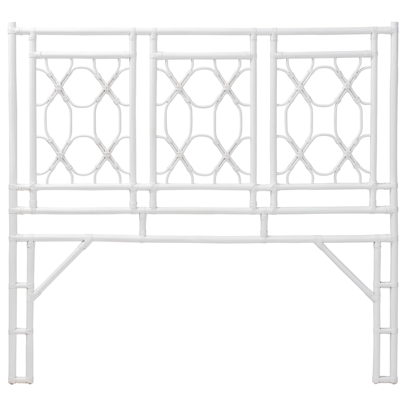 Pemberly Row Bohemian White Rattan Queen Size Standalone Headboard