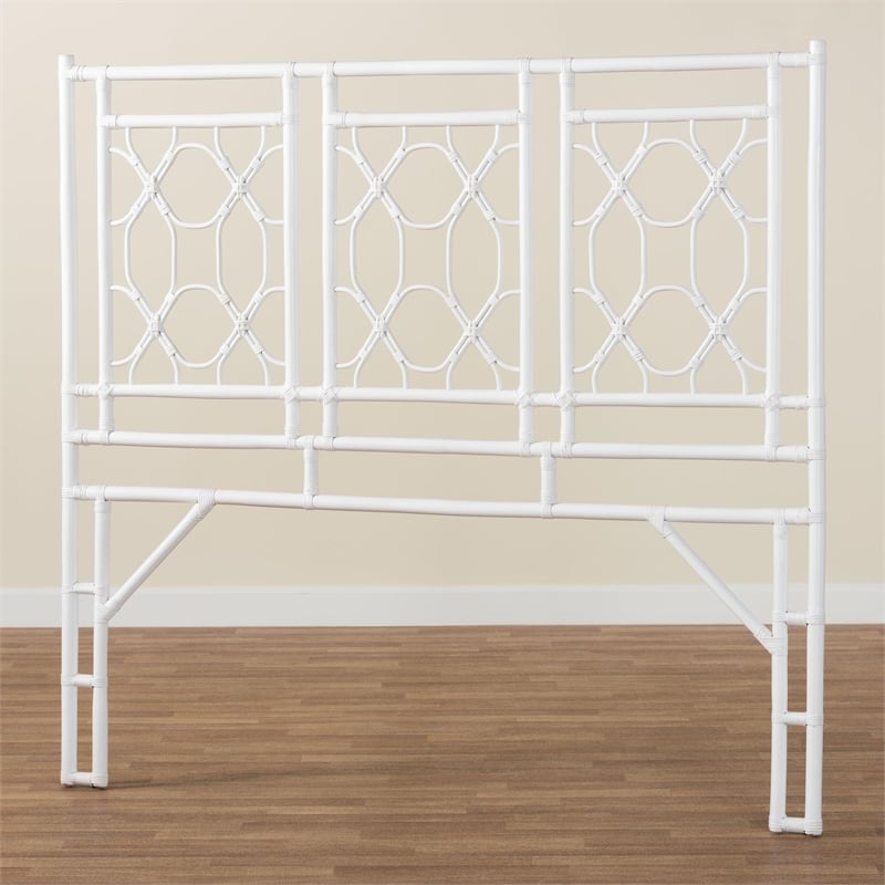 Pemberly Row Bohemian White Rattan Queen Size Standalone Headboard