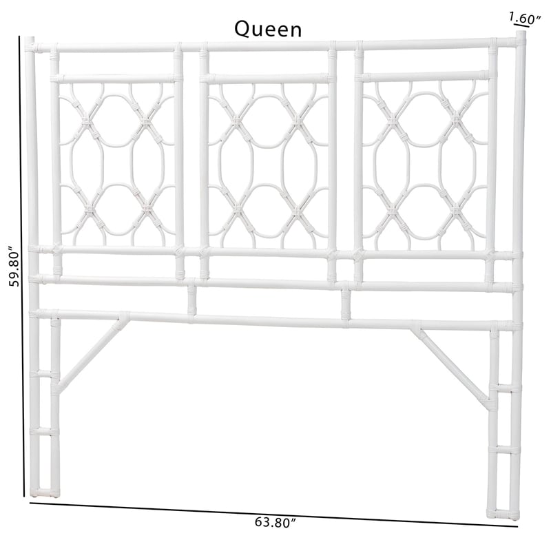 Pemberly Row Bohemian White Rattan Queen Size Standalone Headboard