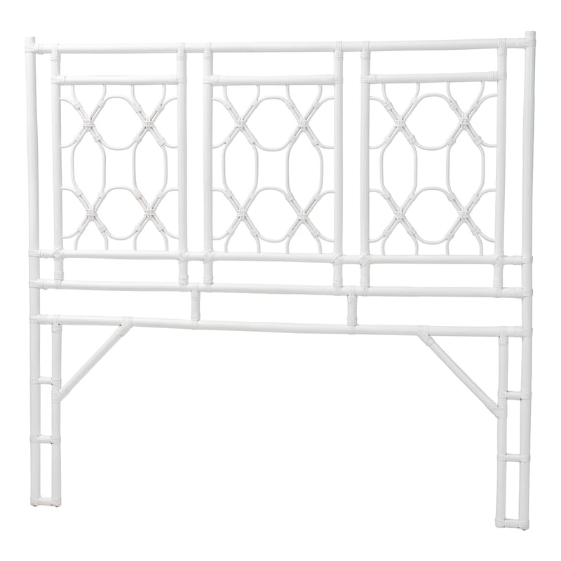 Pemberly Row Bohemian White Rattan Queen Size Standalone Headboard