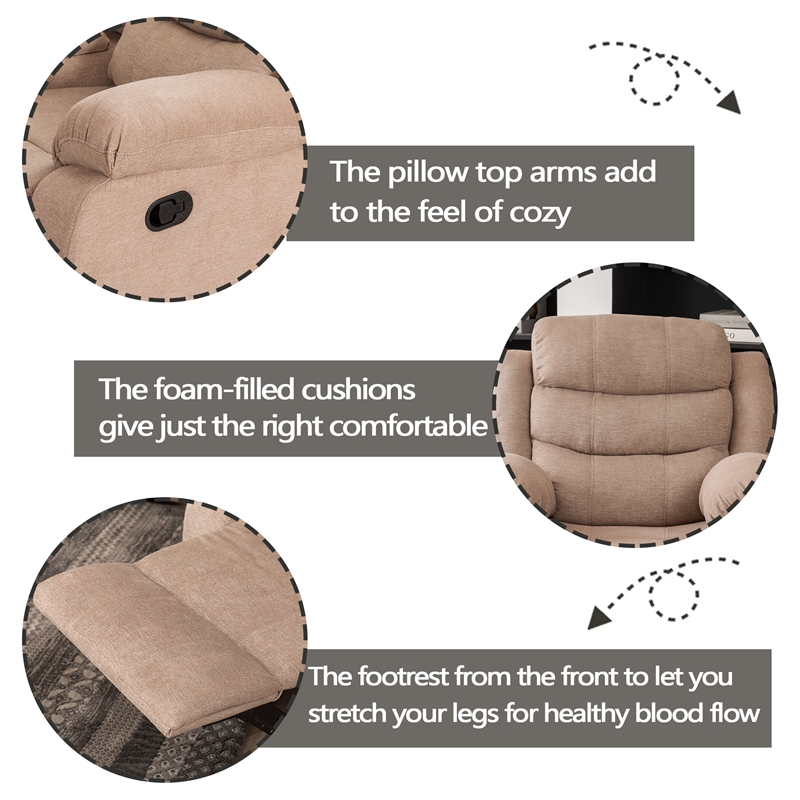 Pemberly Row Fabric Reclining Sofa Set Modern Chair & Loveseat & Sofa Set Camel