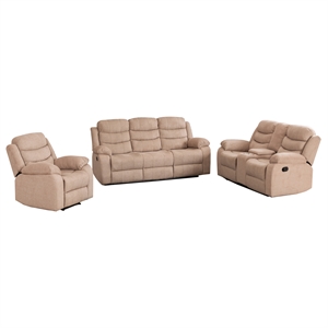 Pemberly Row Fabric Reclining Sofa Set Modern Chair & Loveseat & Sofa Set Camel