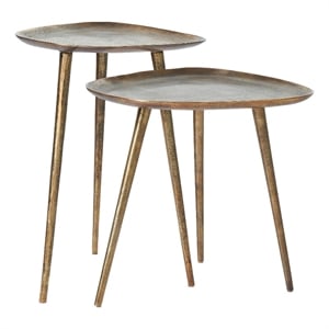 Pemberly Row Modern Metal Nesting End Tables in Brass Metal Finish