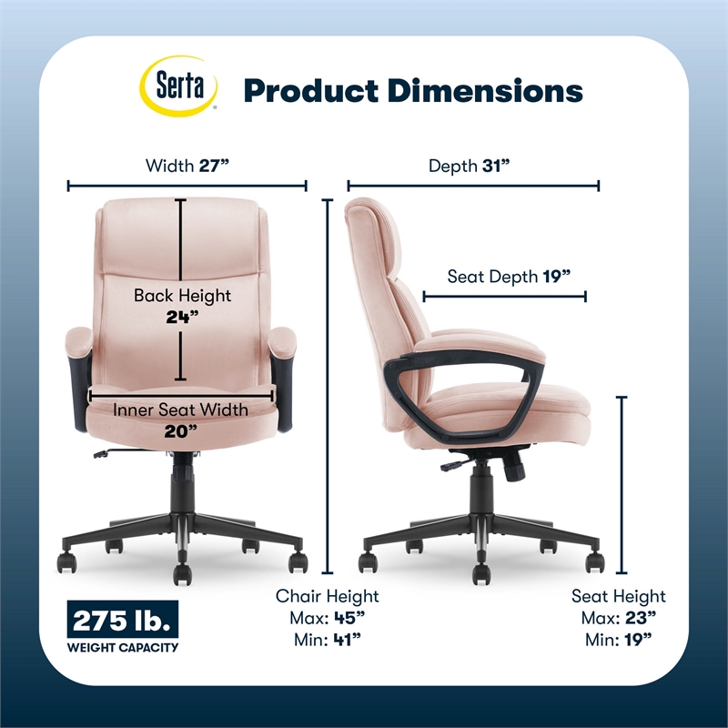 Pemberly Row Comfort Executive Office Chair Ergonomic with Pink Bonded Leather