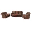 Pemberly Row 3Pc Fabric Reclining Living Room Set with Cup Holders Storage Brown