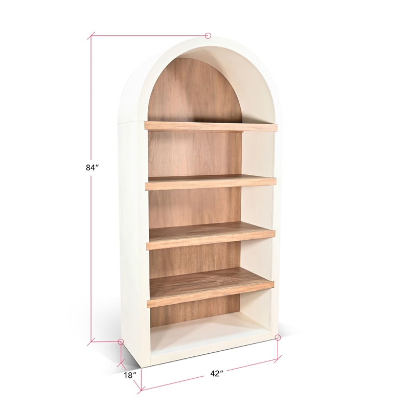 Pemberly Row Contemporary Arched Solid Wood Bookcase in White