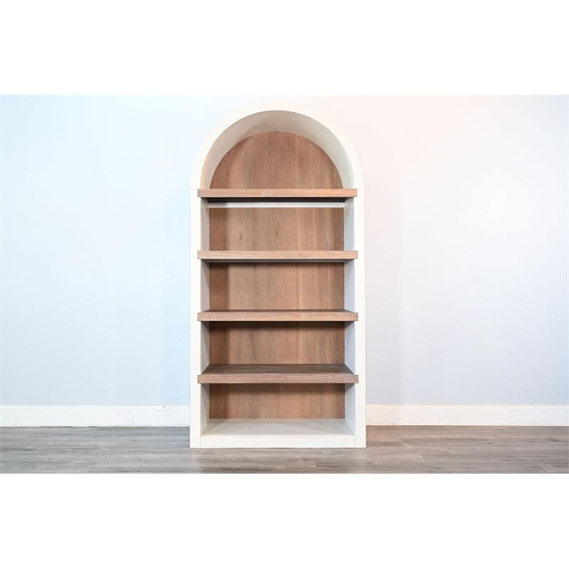 Pemberly Row Contemporary Arched Solid Wood Bookcase in White