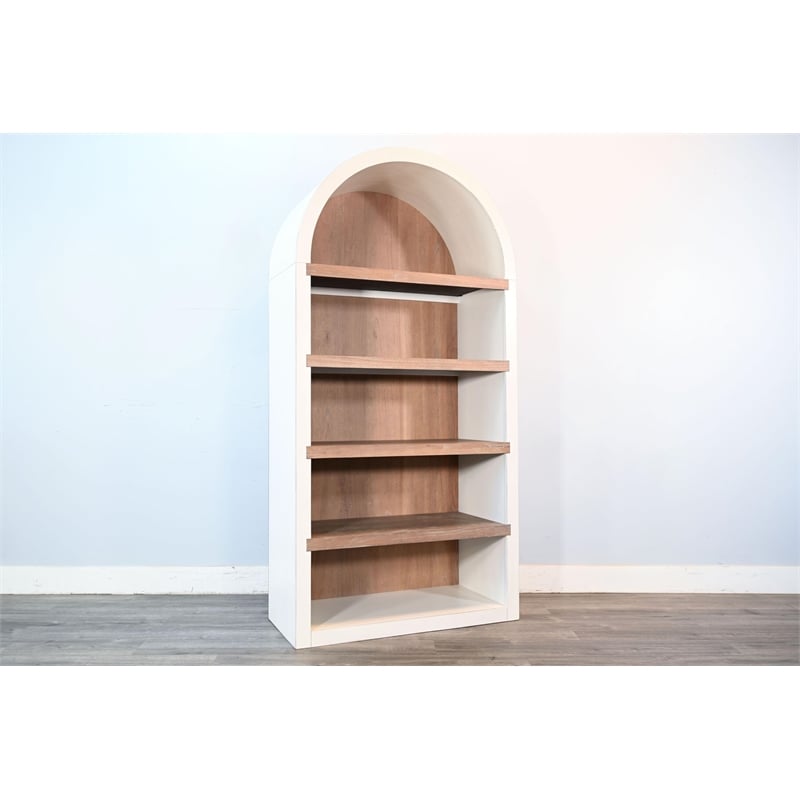 Pemberly Row Contemporary Arched Solid Wood Bookcase in White