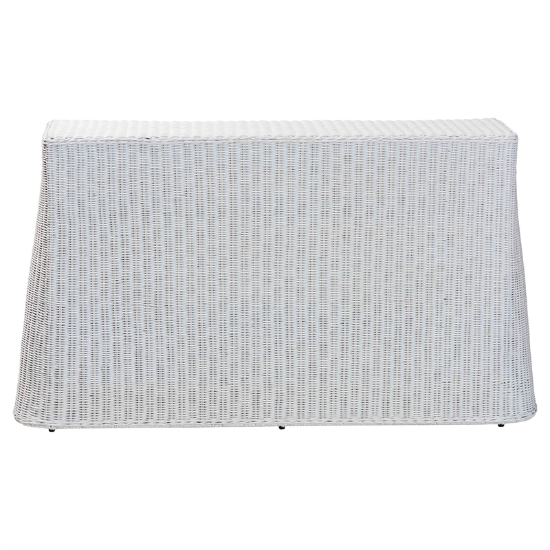 Pemberly Row Modern Bohemian White Scallop Rattan Console Table