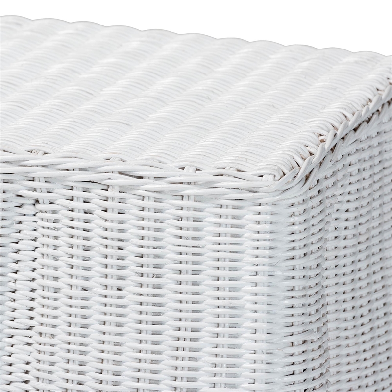 Pemberly Row Modern Bohemian White Scallop Rattan Console Table