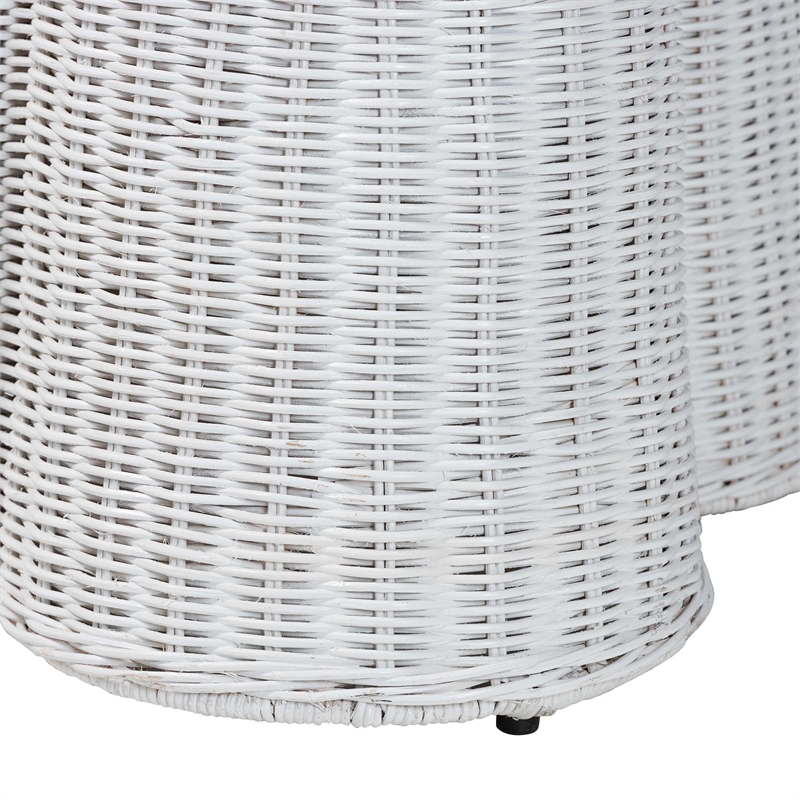 Pemberly Row Modern Bohemian White Scallop Rattan Console Table