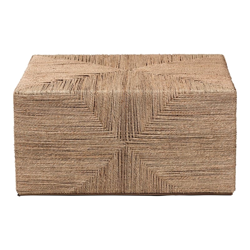 Pemberly Row Contemporary Japandi Natural Seagrass Coffee Table