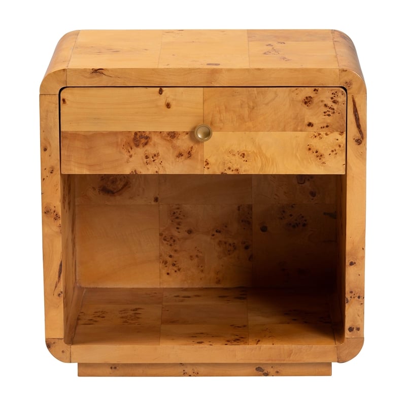 Pemberly Row Modern Natural Real Burl Wood 1-Drawer Nightstand