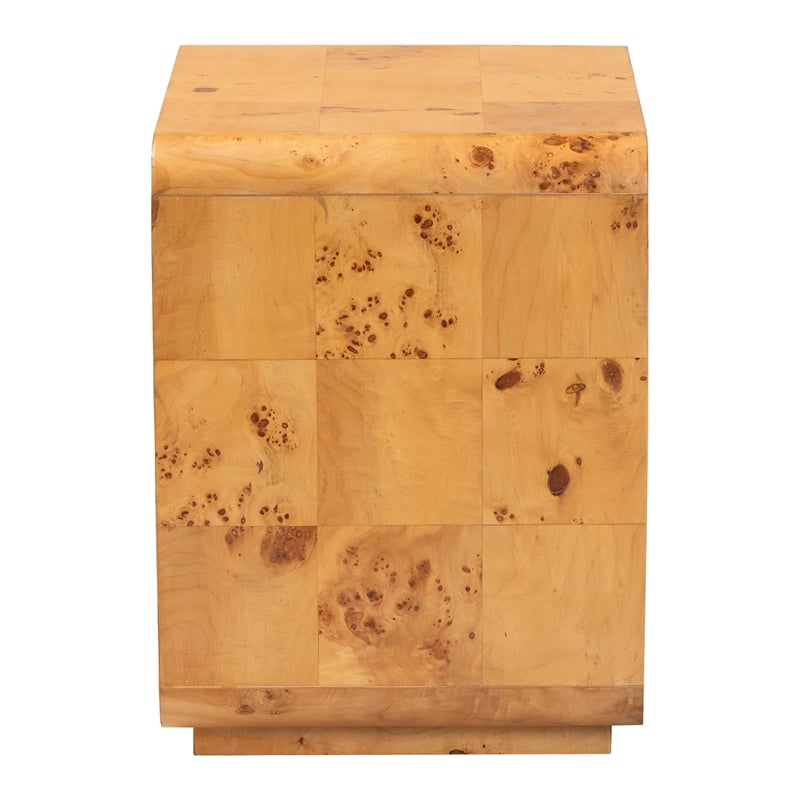 Pemberly Row Modern Natural Real Burl Wood 1-Drawer Nightstand
