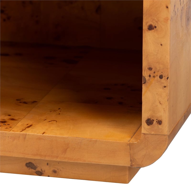 Pemberly Row Modern Natural Real Burl Wood 1-Drawer Nightstand