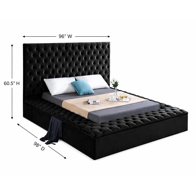 Pemberly Row Modern Solid Wood Tufted Velvet King Bed in Black