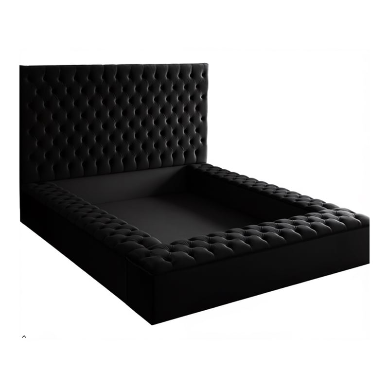 Pemberly Row Modern Solid Wood Tufted Velvet King Bed in Black