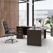 Pemberly Row 72W Bow Front L Shaped Desk w/ Mobile File Cabinet in Mocha Cherry