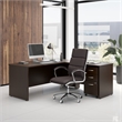 Pemberly Row 72W Bow Front L Shaped Desk w/ Mobile File Cabinet in Mocha Cherry