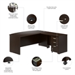 Pemberly Row 72W Bow Front L Shaped Desk w/ Mobile File Cabinet in Mocha Cherry