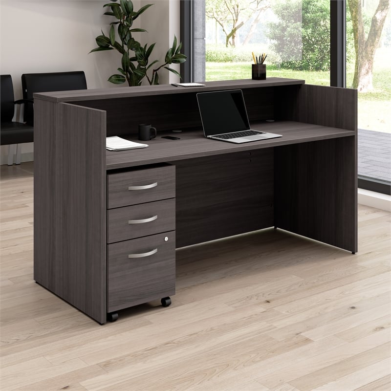 Pemberly Row 72W x 30D Reception Desk w/ Drawers in Storm Gray - Engineered Wood