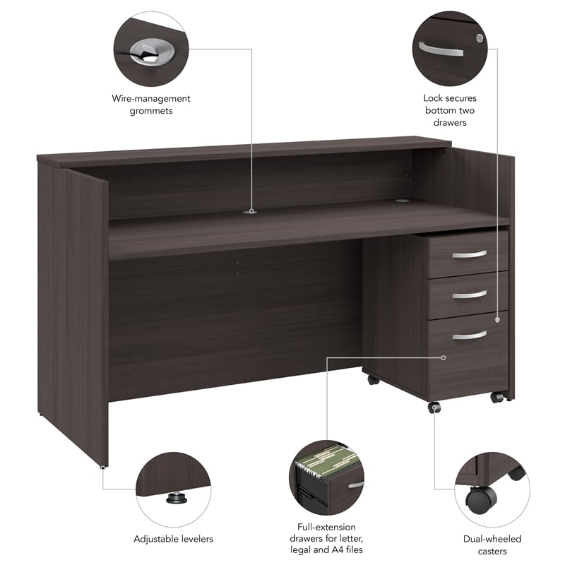 Pemberly Row 72W x 30D Reception Desk w/ Drawers in Storm Gray - Engineered Wood